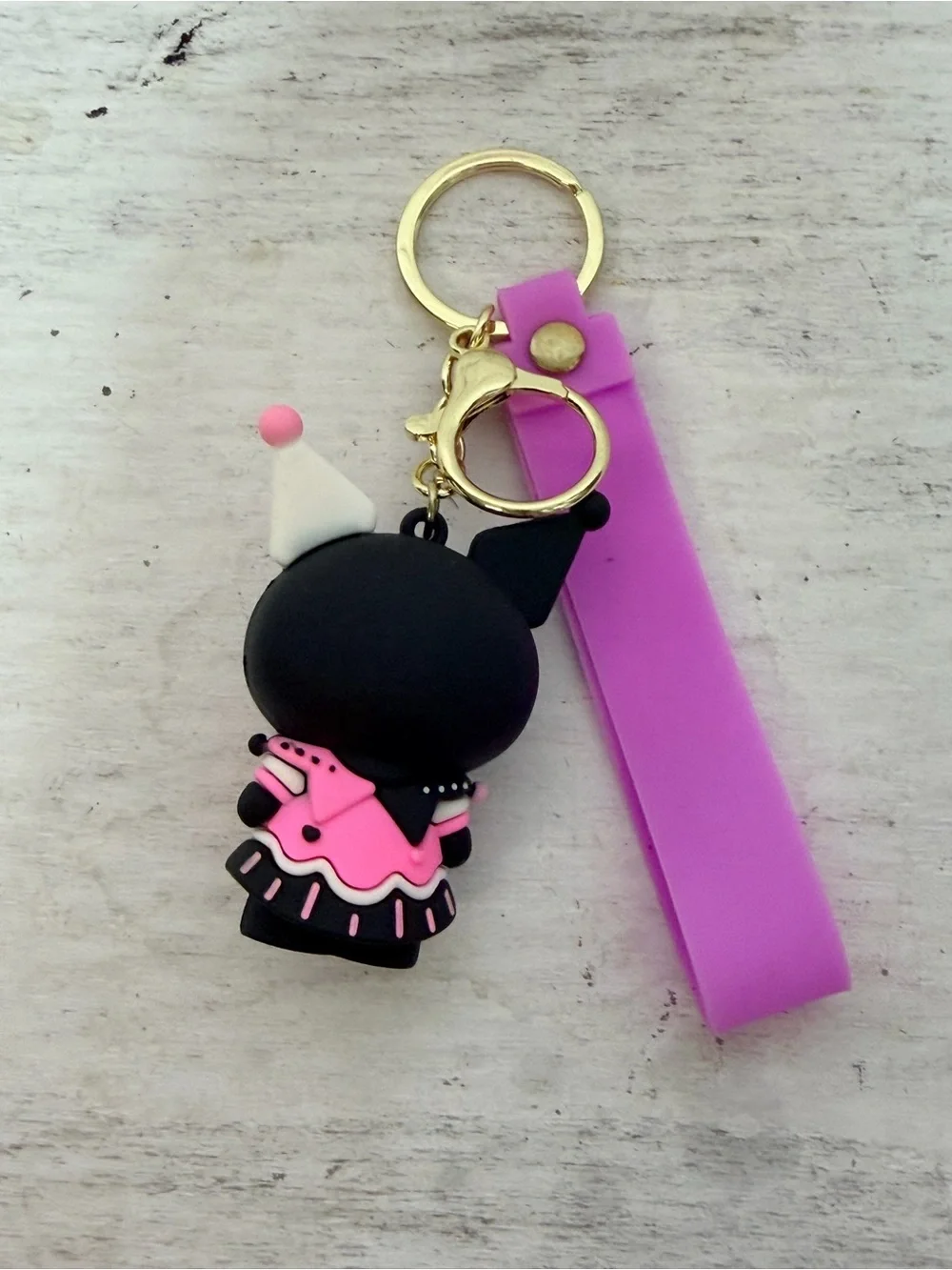 Kuromi Black & Pink Character Keychain with Silicone Strap